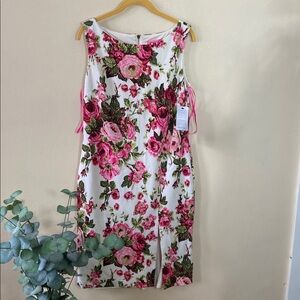 New Betsey Johnson Roses Floral Dress White Pink Size 10 Body Con Short Mini